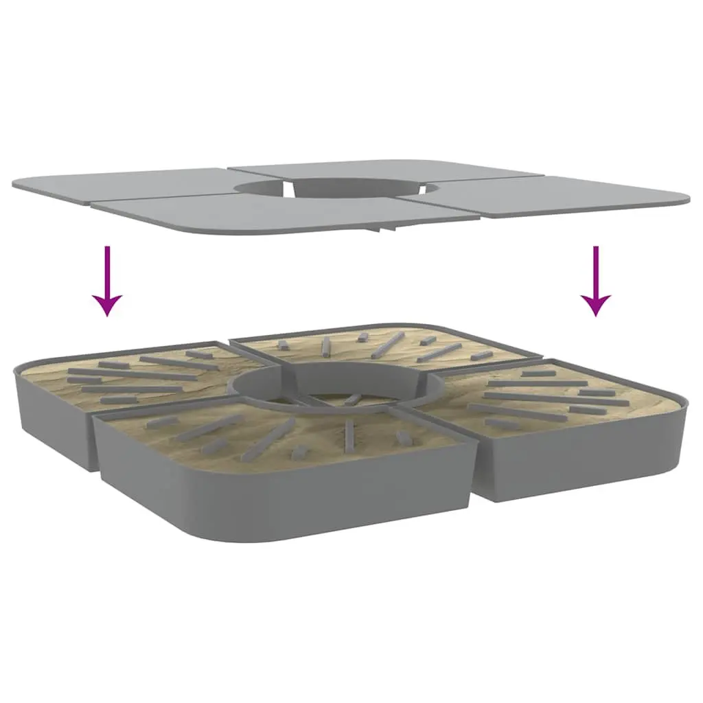 4-Piece Parasol Base Set for Cross Stand Umbrella Grey 100kg PP Sand-Fillable