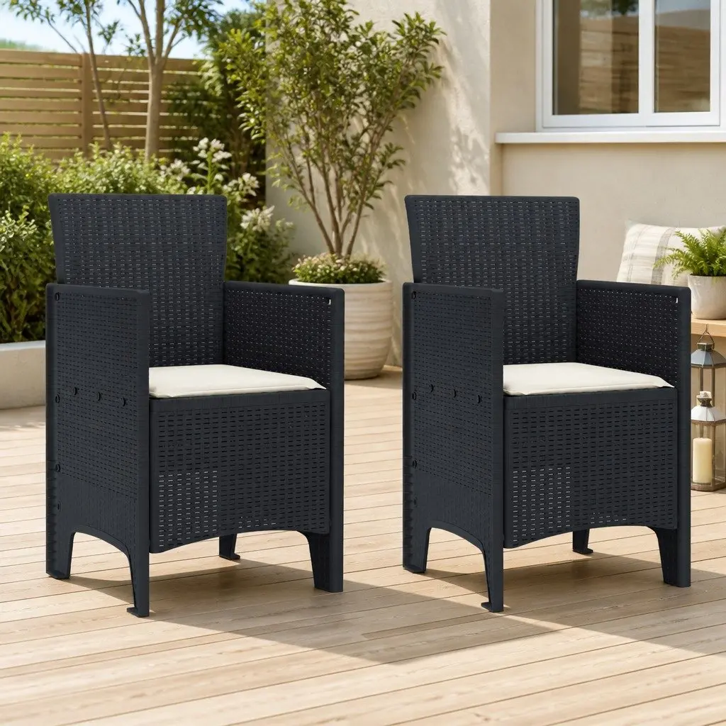 Outdoor Garden Chair Set 2pcs Anthracite Modern Seating Polypropylene Patio