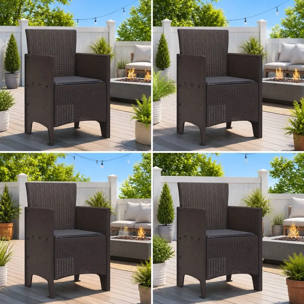 Garden Chair Set Brown 4 Piece Cushioned Seat Outdoor Seating