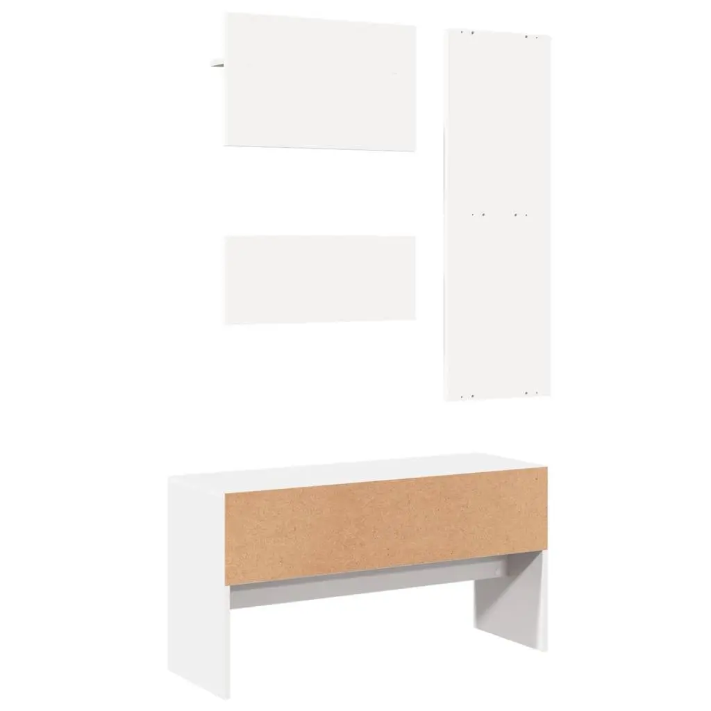 4 Piece Hallway Furniture Set White Storage Bench Shoe Cabinet Mirror Coat Racks