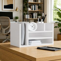 Compact 6-Compartment Desk Organiser in White