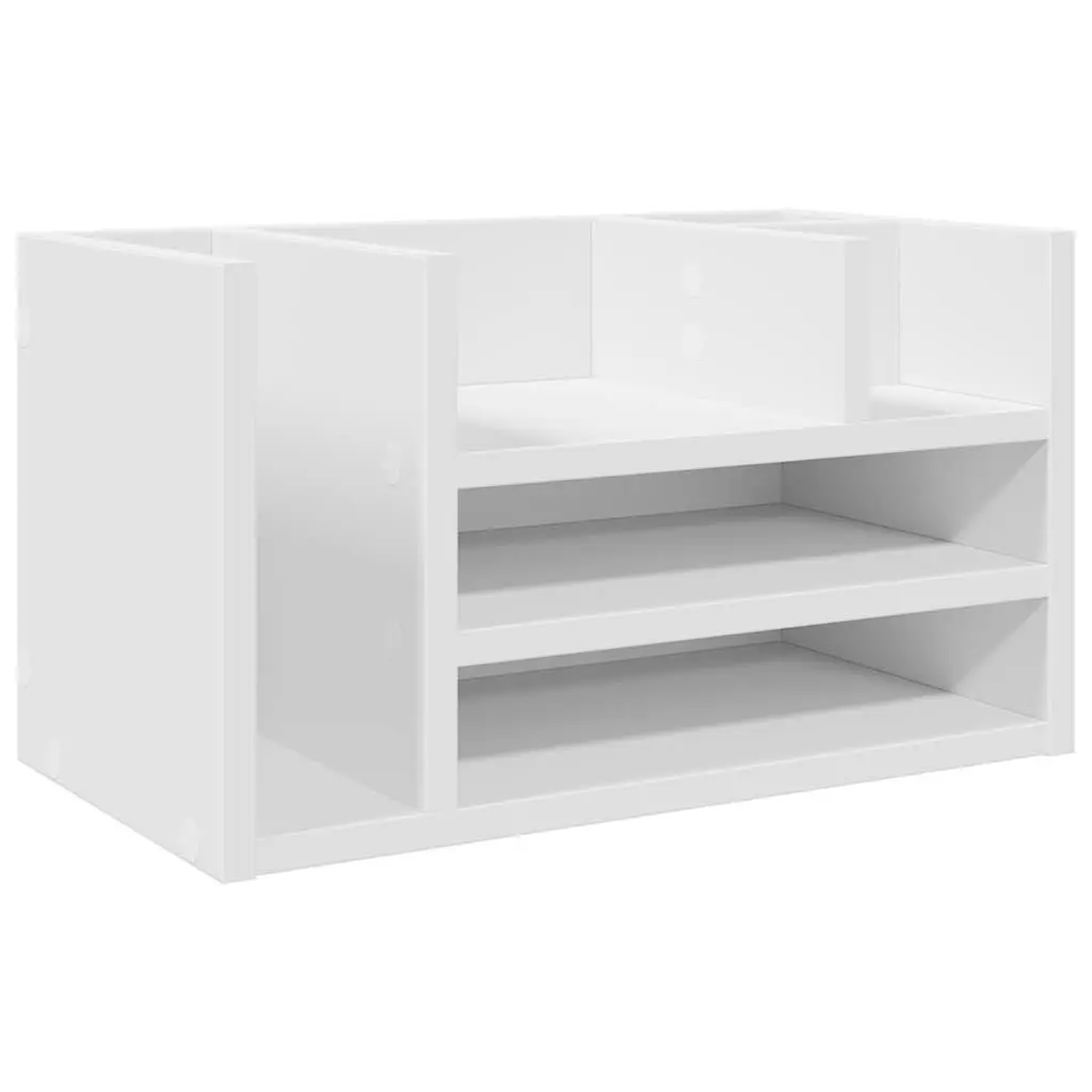 Desk Organiser Compact White 44.5x24x25cm Engineered Wood 6 Compartment Storage for Home Office Study