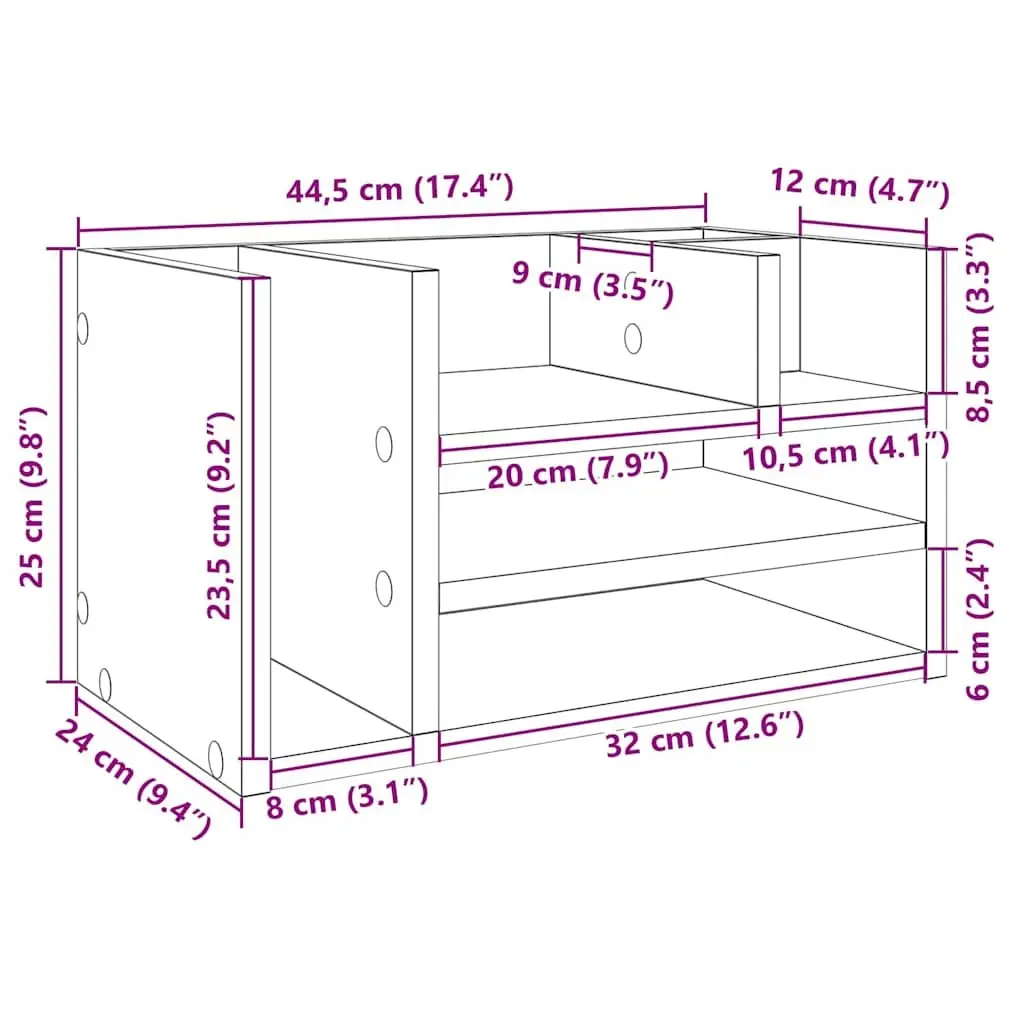 Desk Organiser Compact White 44.5x24x25cm Engineered Wood 6 Compartment Storage for Home Office Study