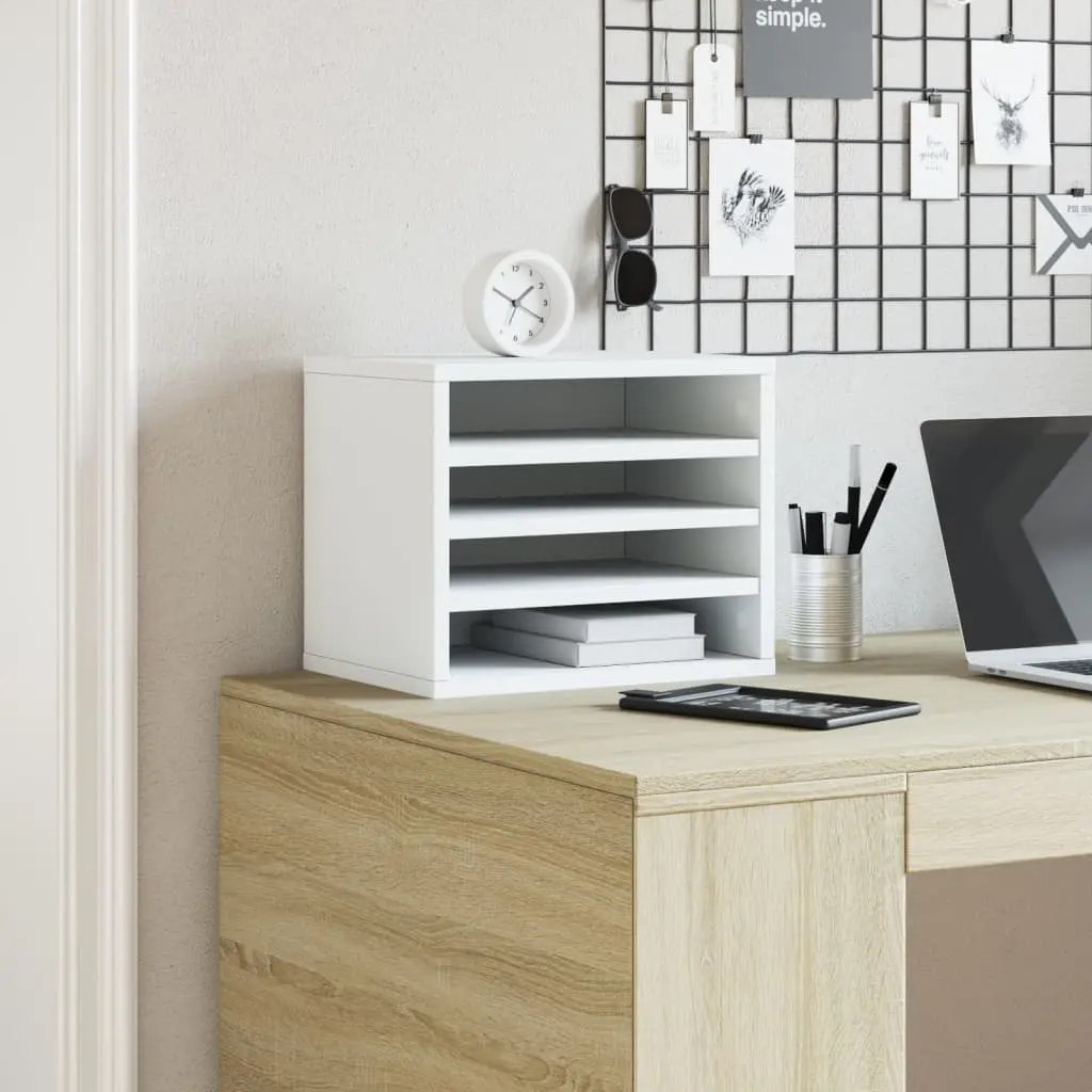 Desk Organiser White Engineered Wood Compact Storage with Compartments