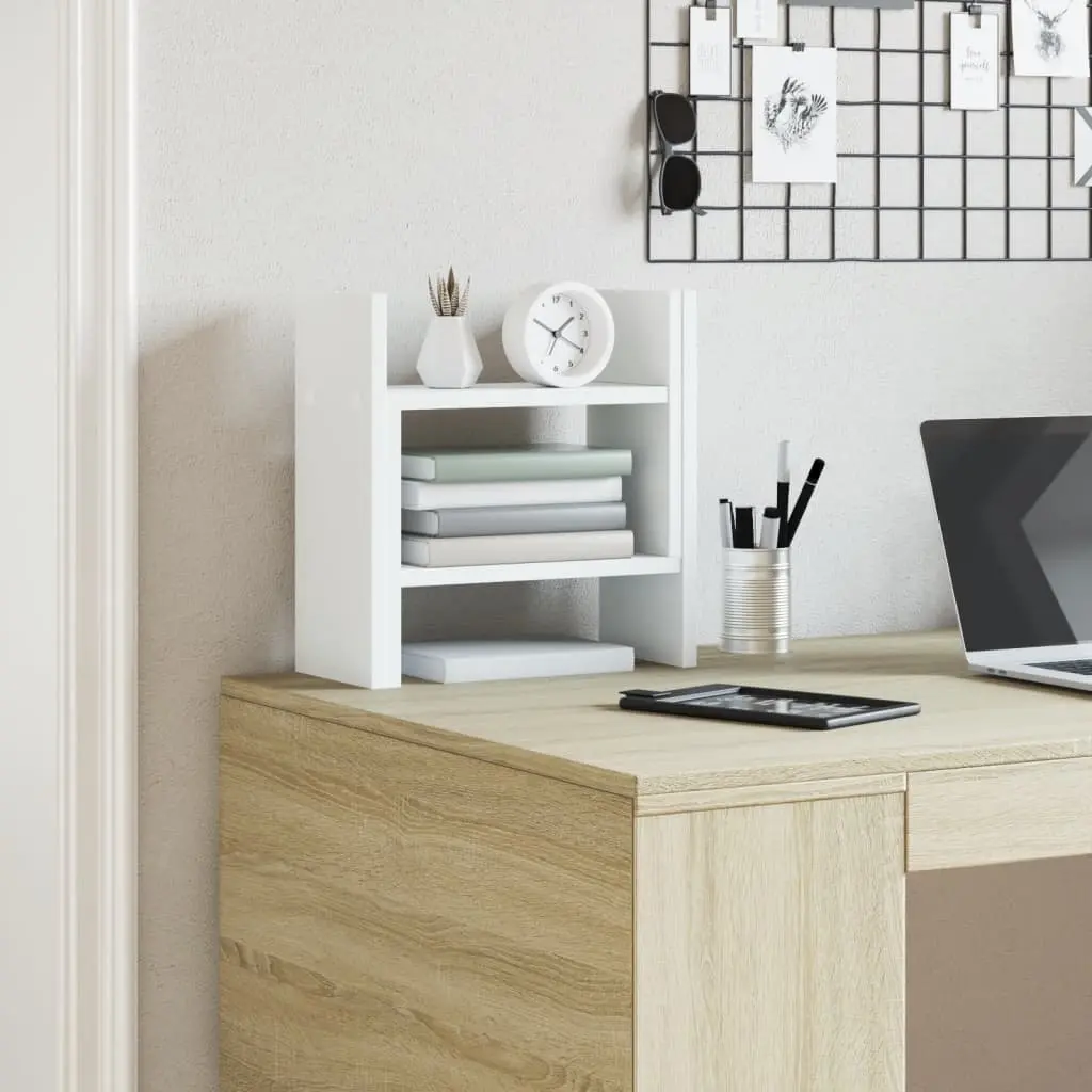 Desk Organiser White 34.5x15.5x35.5 cm Engineered Wood Adjustable Storage Shelf