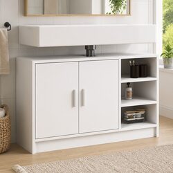 Compact Bathroom Sink Cabinet White Engineered Wood 90x29x55cm