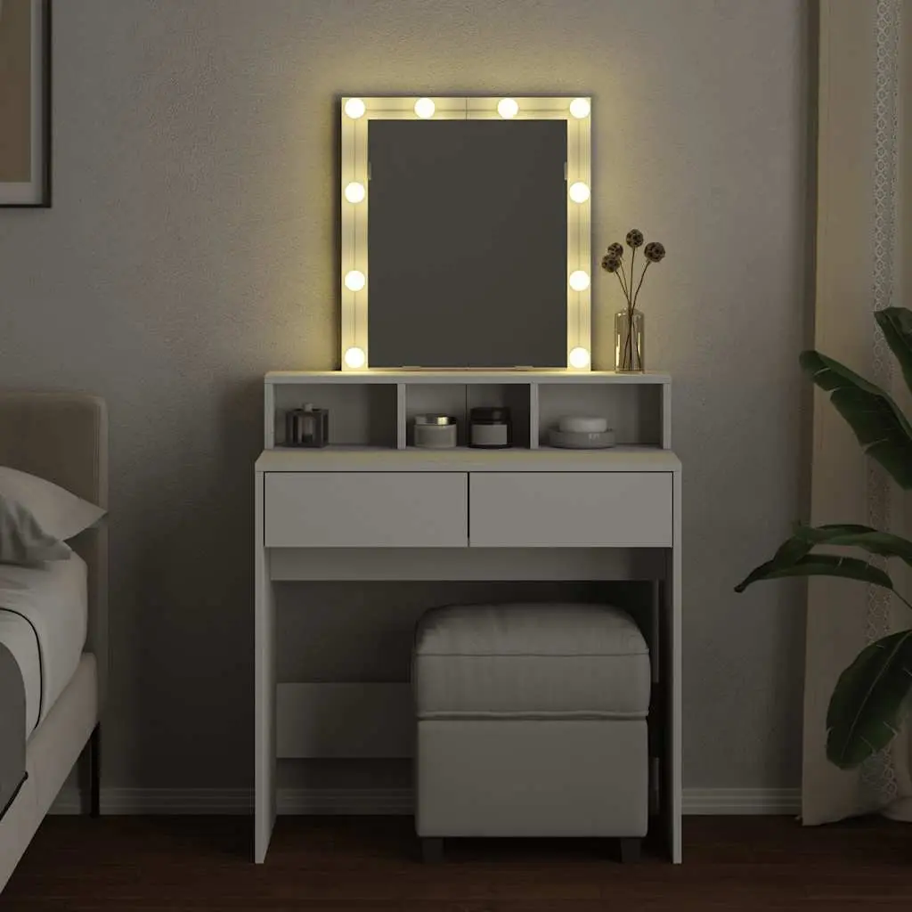 Dressing Table White 80W x 41D x 144.5H cm LED Mirror with Storage Drawers and Compartments