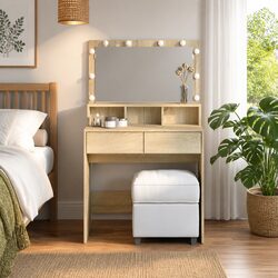 Dressing Table with LED Mirror in Brown