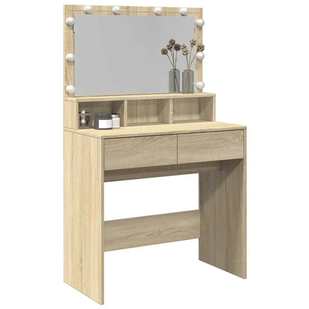 Dressing Table Brown 80x41x134.5cm LED Mirror Storage Makeup Desk