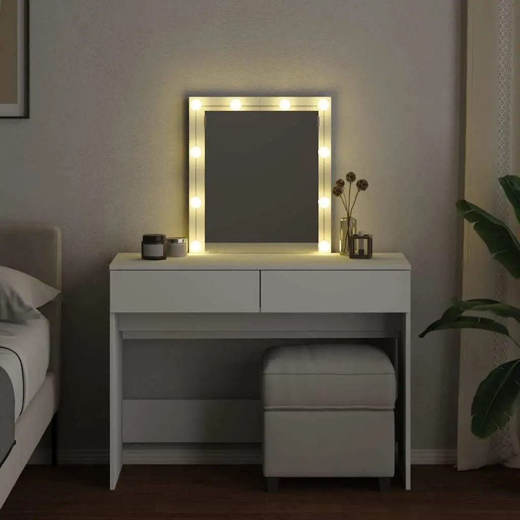 Dressing Table White 100W x 40D x 130H cm LED Mirror 2 Drawers