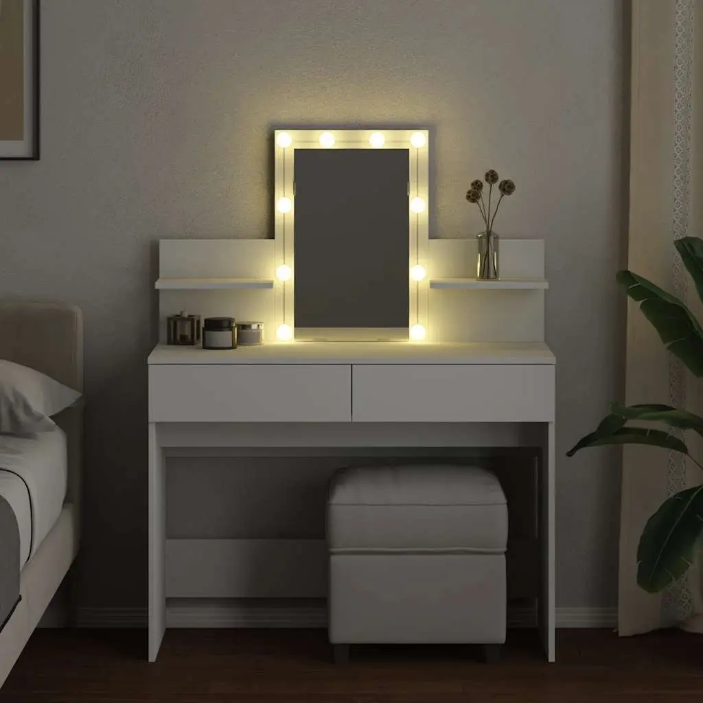 Dressing Table White 100L x 40W x 130H cm LED Mirror with Storage Drawers