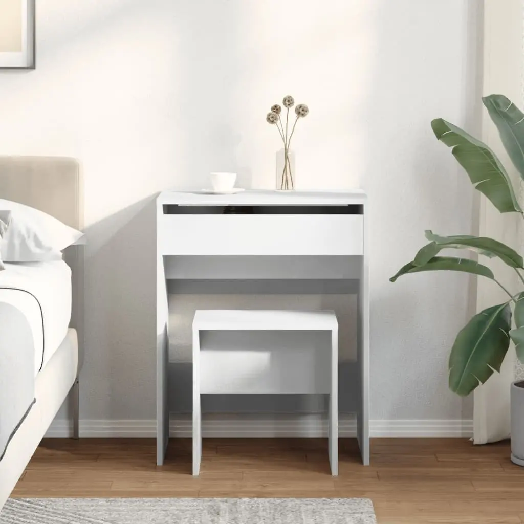 White Vanity Table with Mirror and Stool Engineered Wood Makeup Storage 60x40x113.5cm