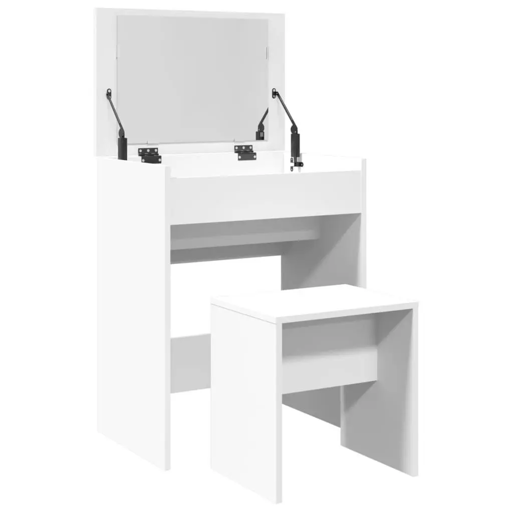 White Vanity Table with Mirror and Stool Engineered Wood Makeup Storage 60x40x113.5cm