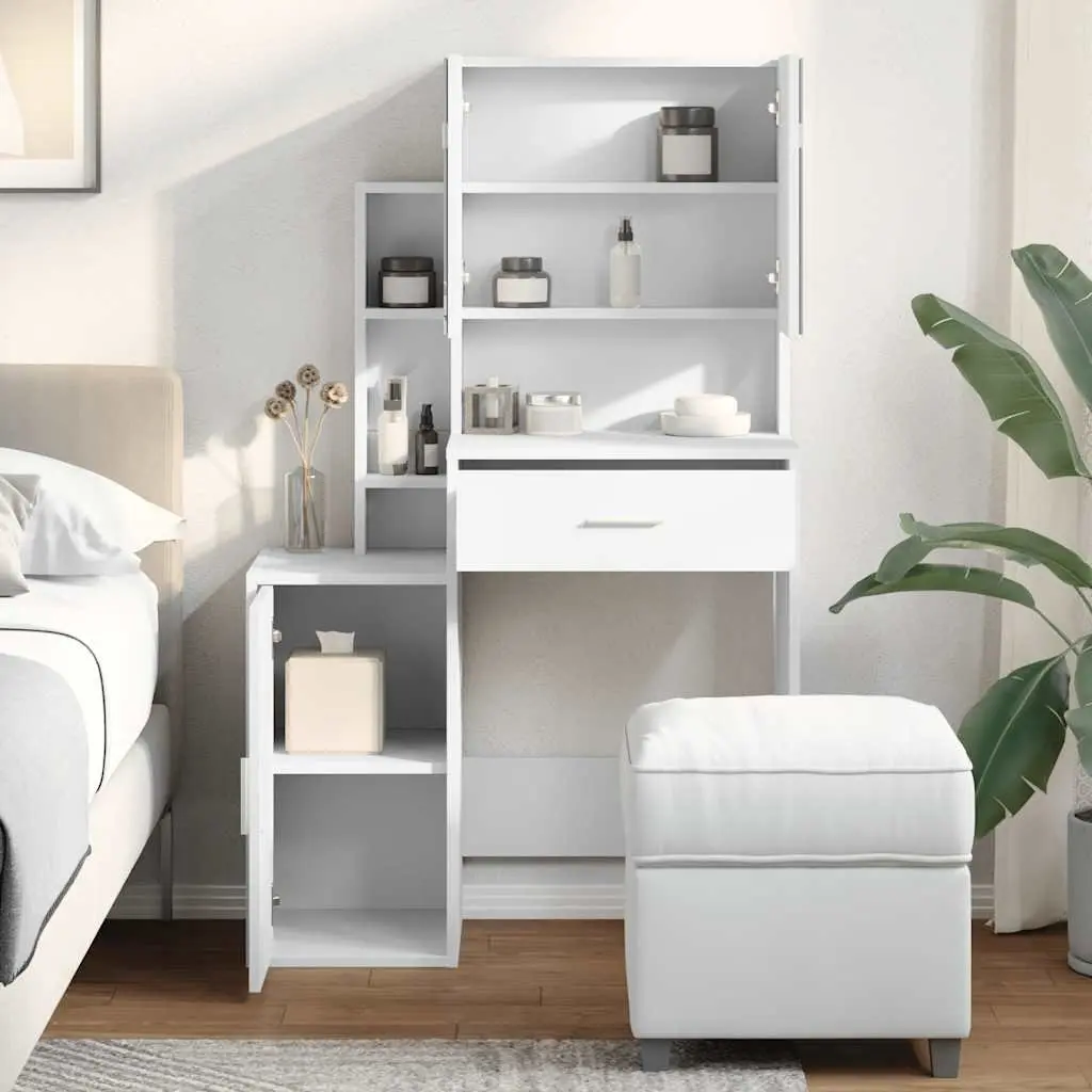 Dressing Table White 80 x 35 x 132 cm with Mirror and Storage Drawer