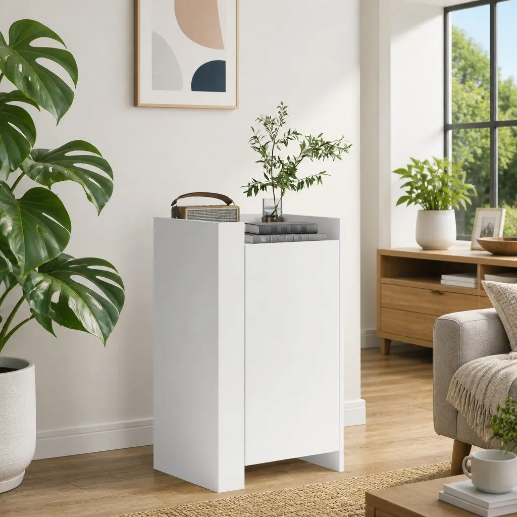 White Sideboard Engineered Wood Storage Cabinet 45x35x75 cm Minimalist Cupboard Furniture