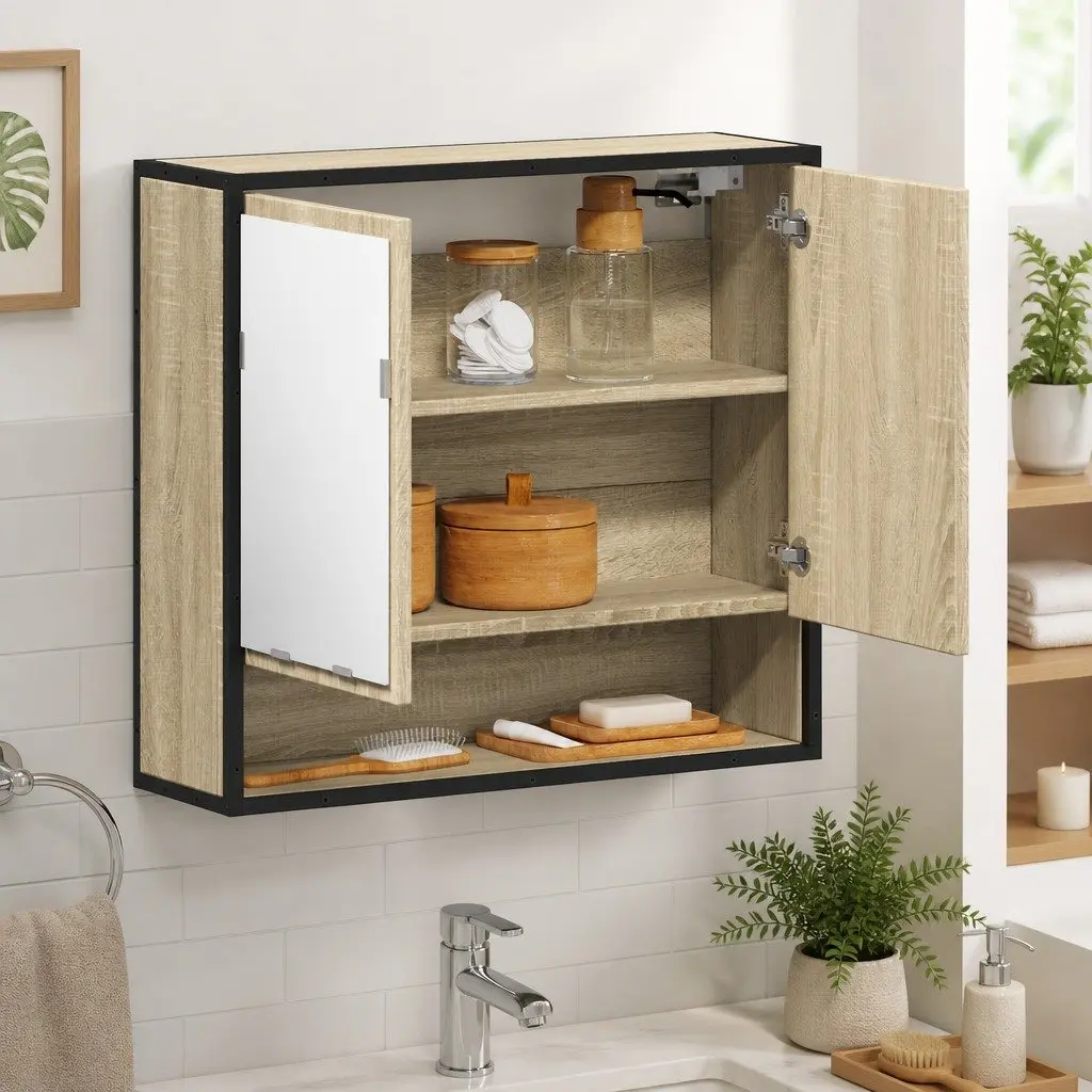 Wall-Mounted Bathroom Mirror Storage Unit
