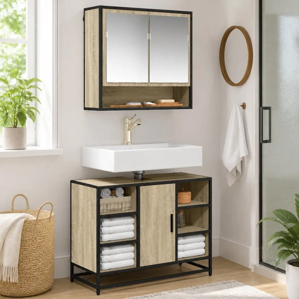 Bathroom Sink Cabinet Brown 80x33x60 cm Engineered Wood Vanity Storage
