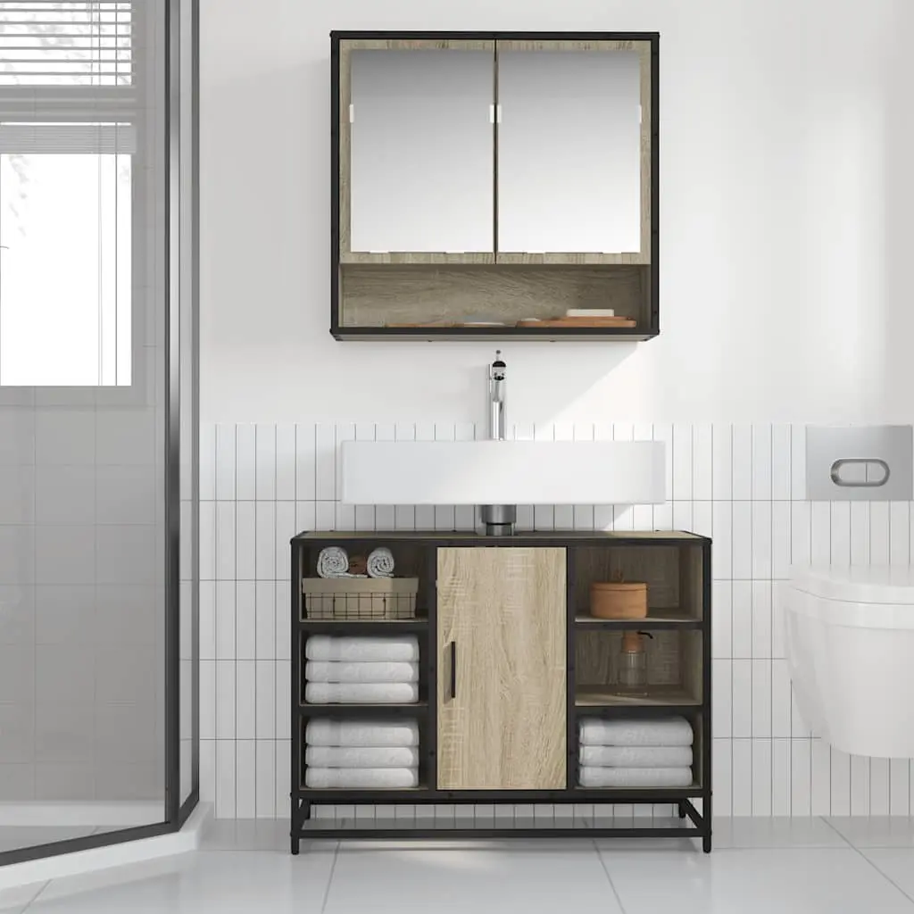 Bathroom Sink Cabinet Brown 80x33x60 cm Engineered Wood Vanity Storage