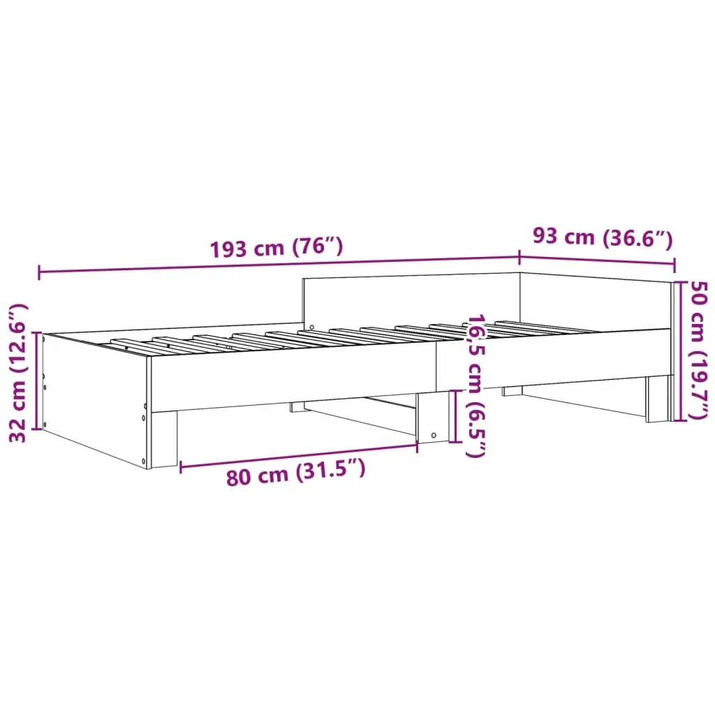 Bed Frame Brown 90x190 cm Slatted Base Engineered Wood Side Rails
