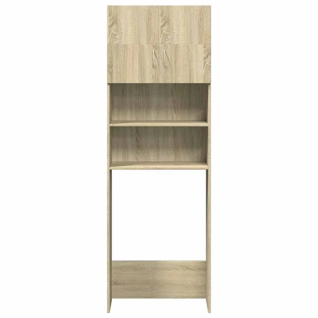 Sonoma Oak Washing Machine Cabinet Storage Unit with Doors and Shelves for Bathroom and Laundry Room 64x25.5x190cm