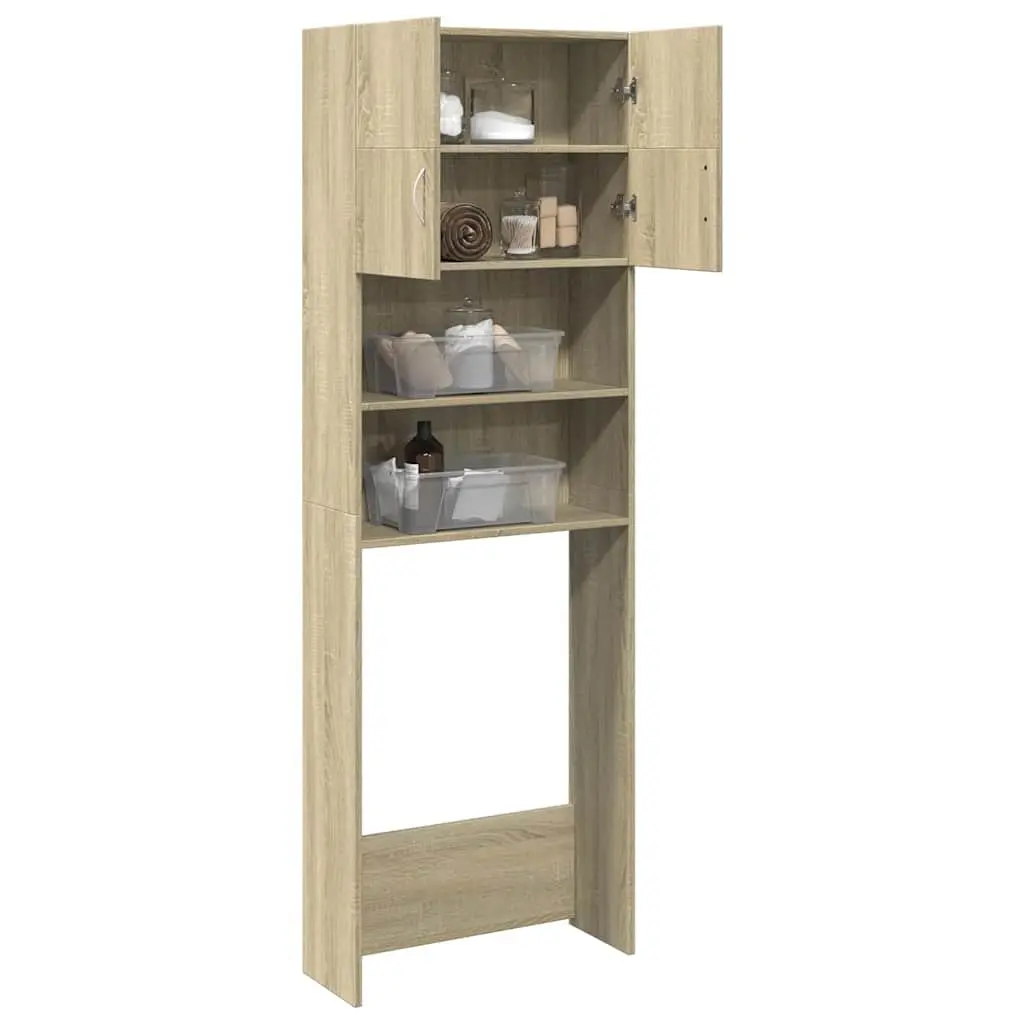 Sonoma Oak Washing Machine Cabinet Storage Unit with Doors and Shelves for Bathroom and Laundry Room 64x25.5x190cm
