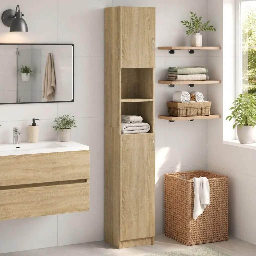Bathroom Cabinet Brown 32x25.5x190 cm Engineered Wood Moisture Resistant Storage Furniture
