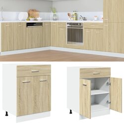 Compact Kitchen Cabinet with Drawer and Shelves in Brown
