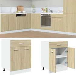 Compact Kitchen Cabinet with Drawer and Shelves in Brown