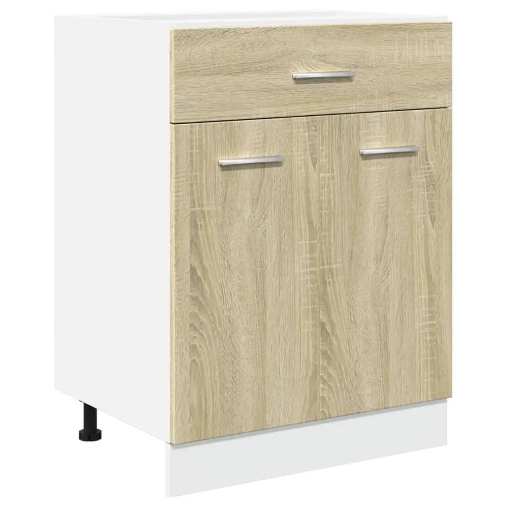Kitchen Cabinet Brown Engineered Wood 60W x 46D x 81.5H cm Drawer and Shelves with Doors