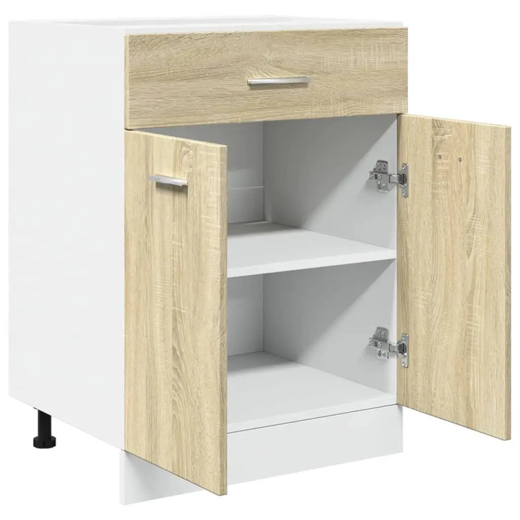 Kitchen Cabinet Brown Engineered Wood 60W x 46D x 81.5H cm Drawer and Shelves with Doors
