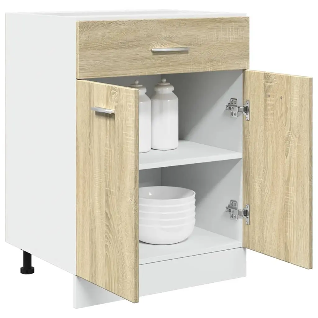 Kitchen Cabinet Brown Engineered Wood 60W x 46D x 81.5H cm Drawer and Shelves with Doors