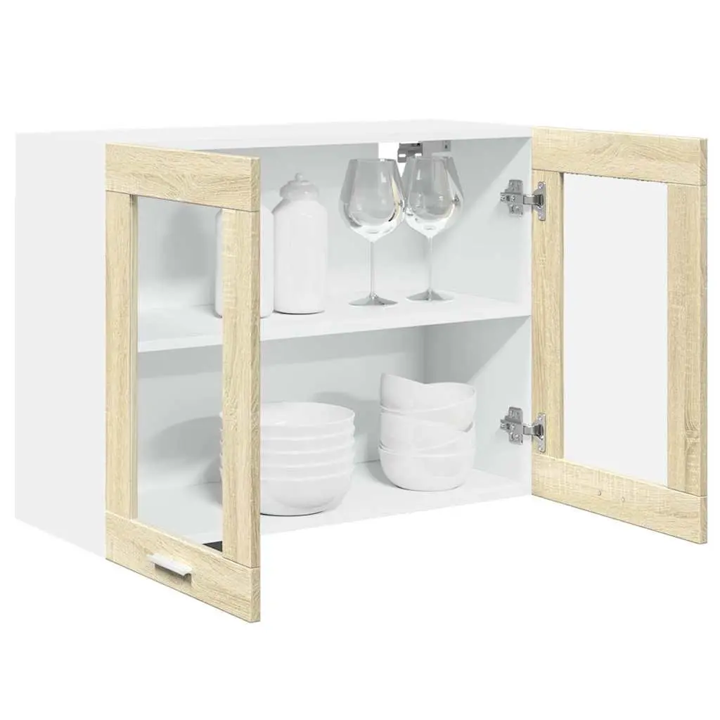 Hanging Glass Cabinet Brown 80x31x60cm Wall Mounted Kitchen Storage Cupboard