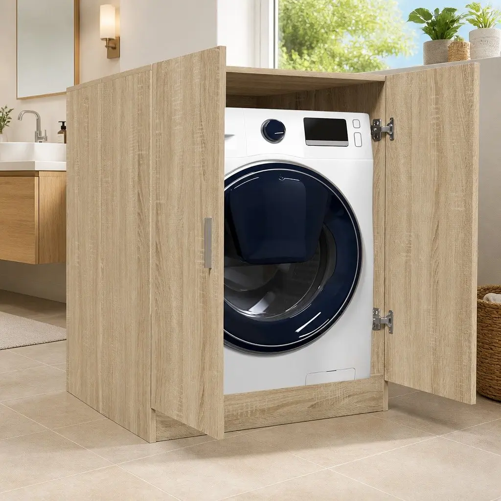 Washing Machine Cabinet Storage Unit Laundry Room Bathroom Organizer Oak 71cm