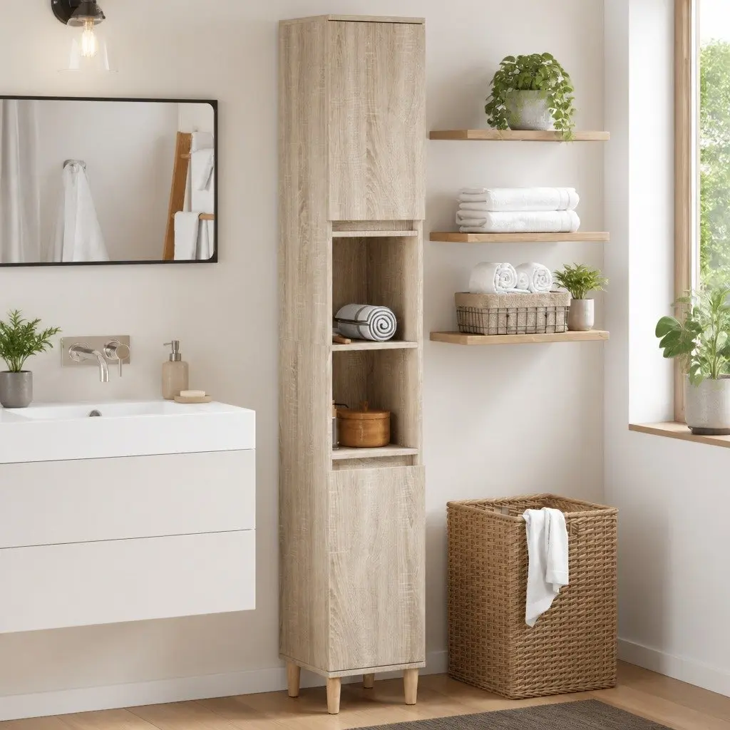 Bathroom Vanity Cabinet Sonoma Oak 30x30x190cm Storage Unit Engineered Wood