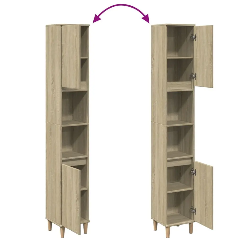 Bathroom Vanity Cabinet Sonoma Oak 30x30x190cm Storage Unit Engineered Wood