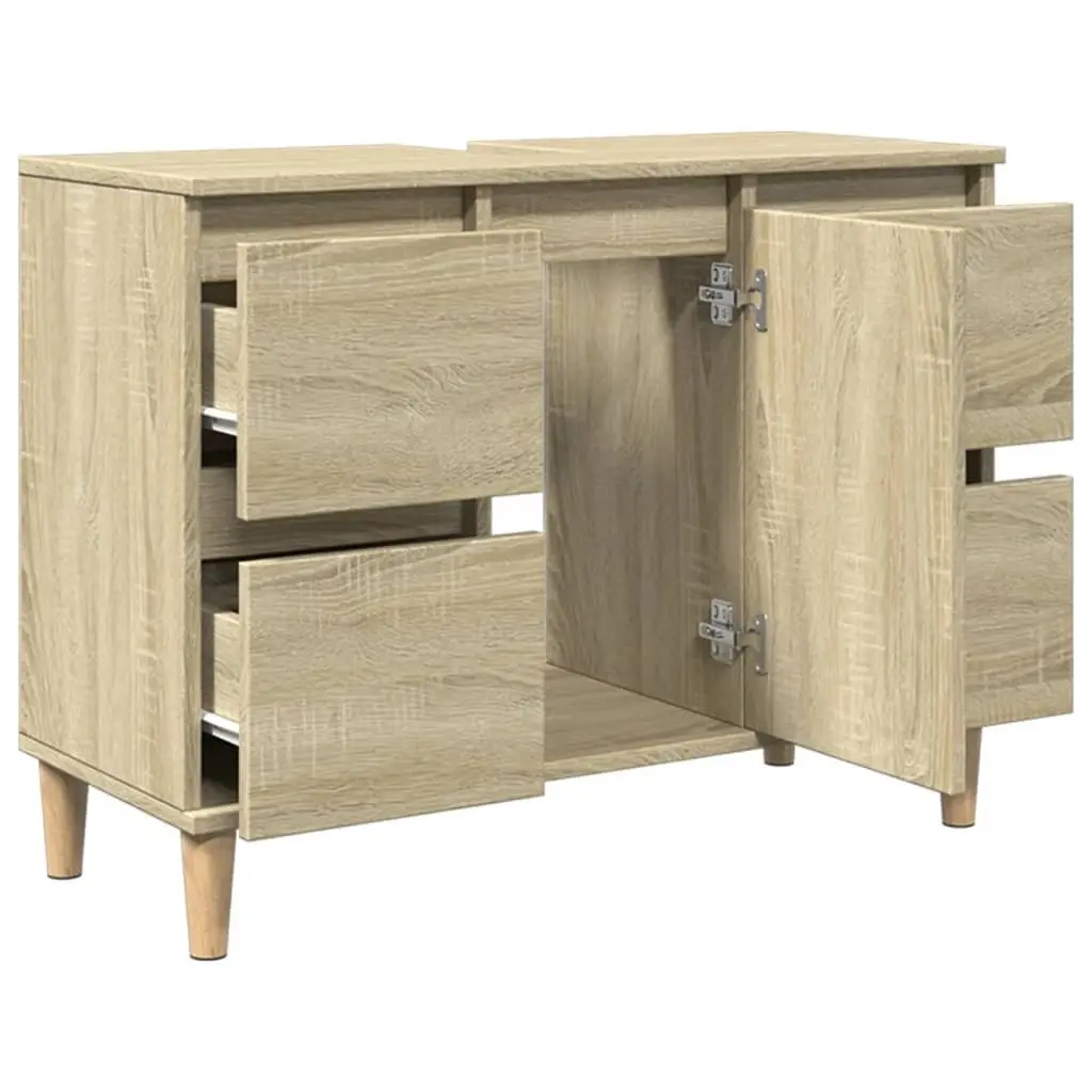 Bathroom Sink Cabinet Brown Vanity Unit 80x33x60cm Storage Drawers Compartment