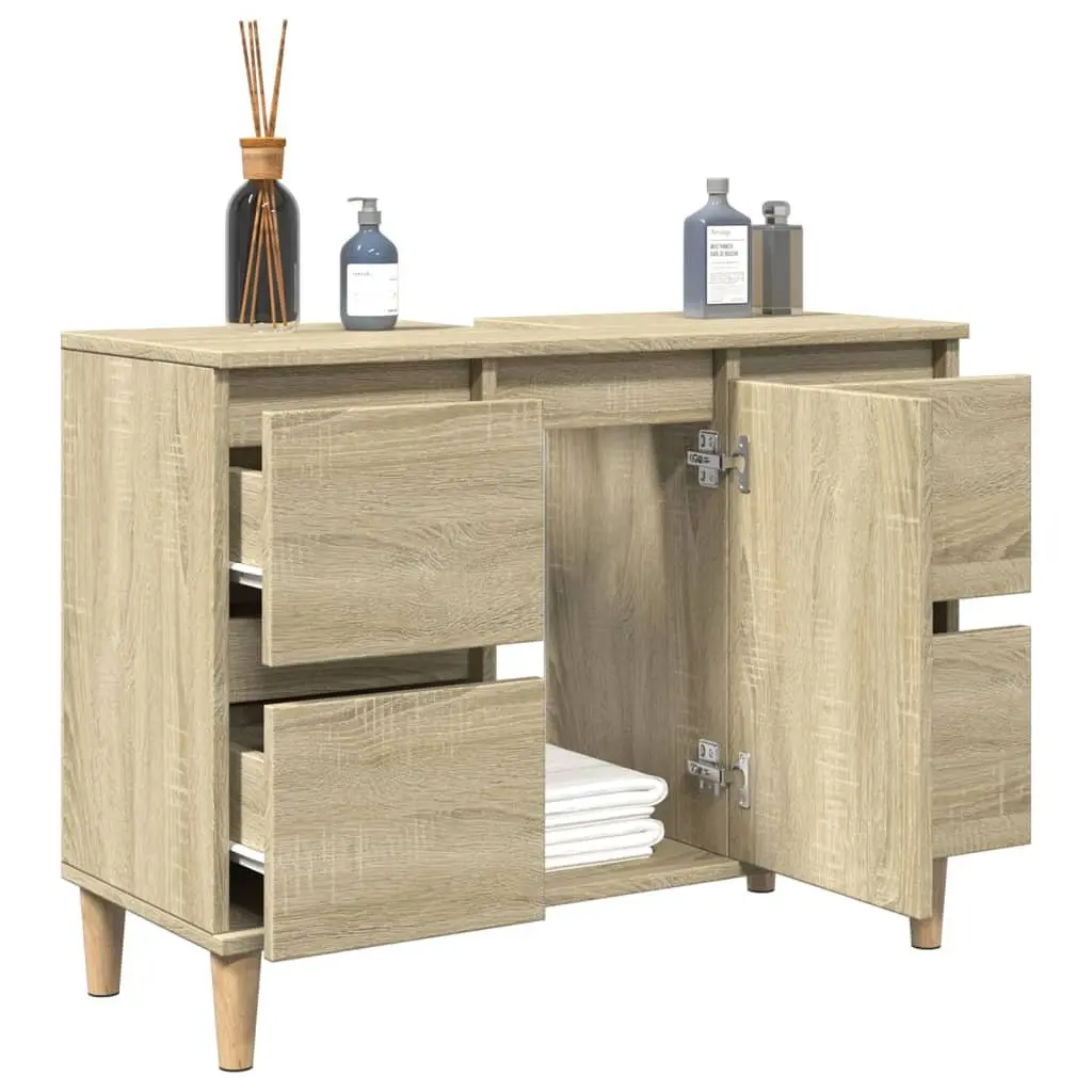 Bathroom Sink Cabinet Brown Vanity Unit 80x33x60cm Storage Drawers Compartment