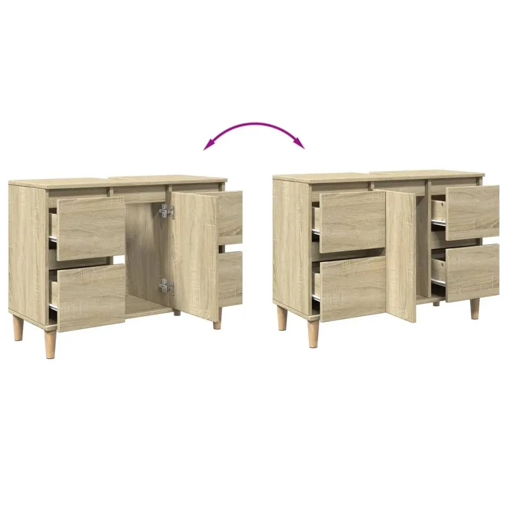 Bathroom Sink Cabinet Brown Vanity Unit 80x33x60cm Storage Drawers Compartment