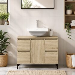 Bathroom Sink Cabinet Vanity Unit Brown Storage Drawers Door Compartment