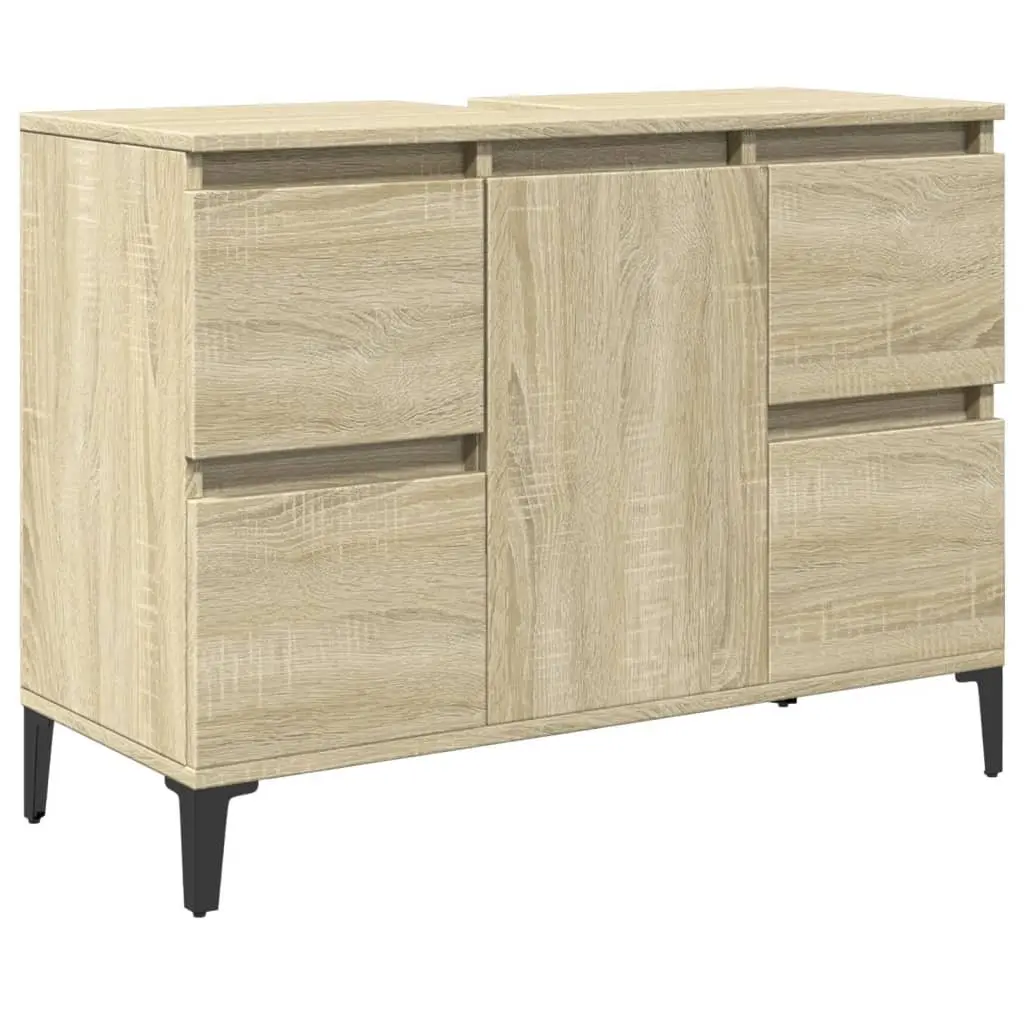 Bathroom Sink Cabinet Brown Engineered Wood 4 Drawers 1 Door Compartment