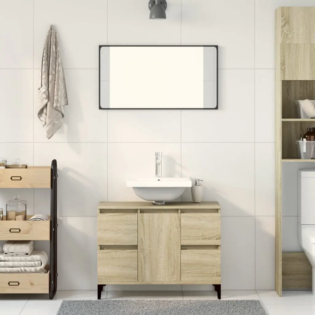 Bathroom Sink Cabinet Brown Engineered Wood 4 Drawers 1 Door Compartment