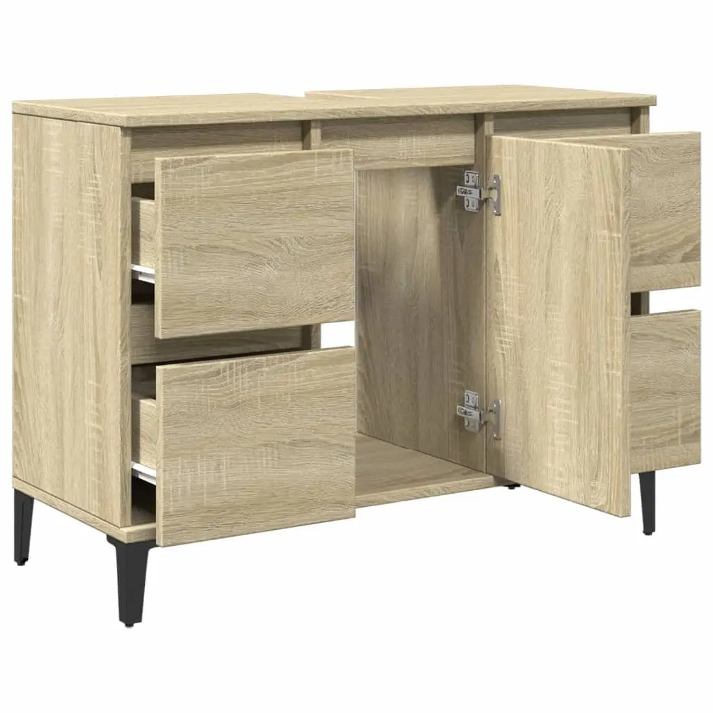 Bathroom Sink Cabinet Brown Engineered Wood 4 Drawers 1 Door Compartment