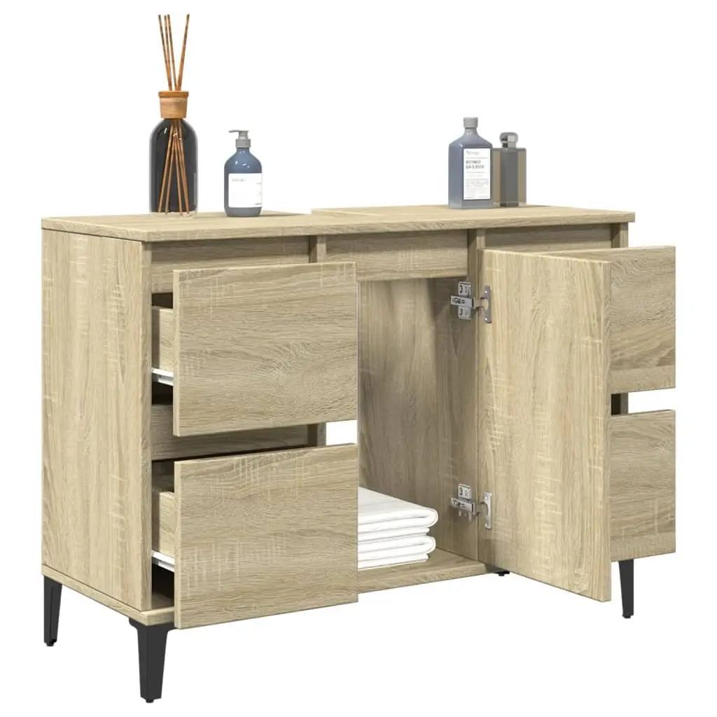 Bathroom Sink Cabinet Brown Engineered Wood 4 Drawers 1 Door Compartment