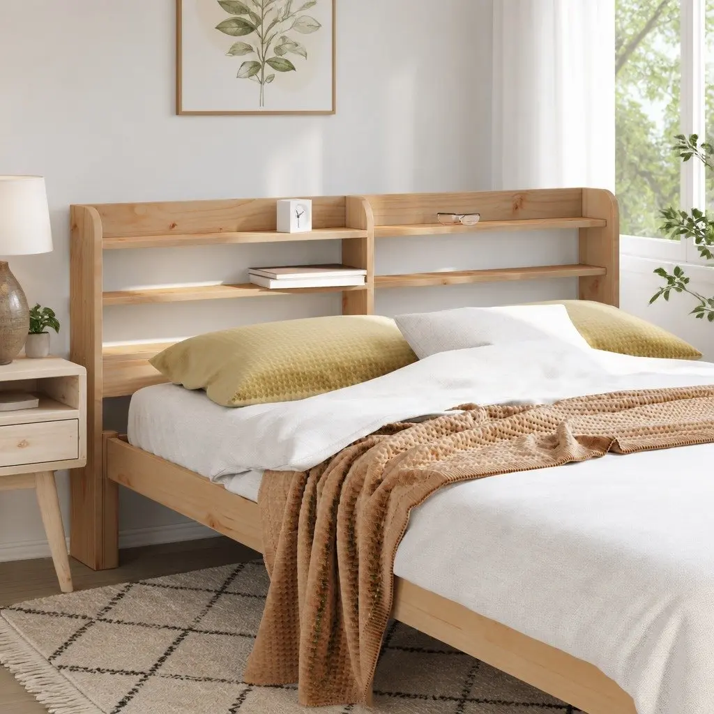 Headboard with Storage Shelves Brown 135cm Freestanding Solid Pinewood