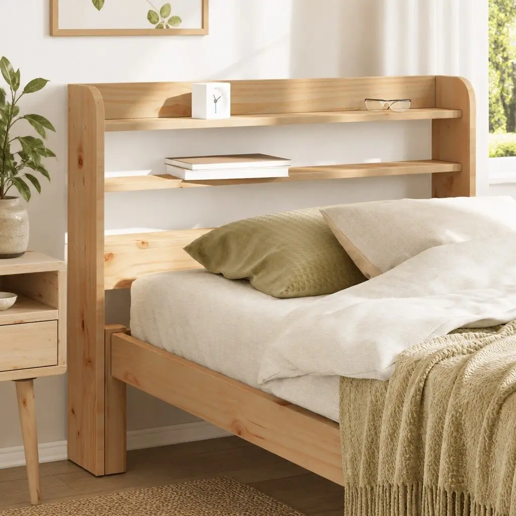 Headboard Brown 100cm Solid Wood Pine with Storage Shelves