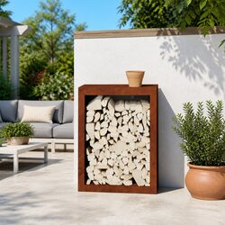 Firewood Rack Log Storage Holder Weathering Steel Outdoor Fireplace Wood Stand