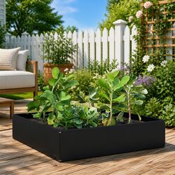 Garden Raised Bed Planter Black 100x100x41cm Steel Outdoor Vegetable Flower