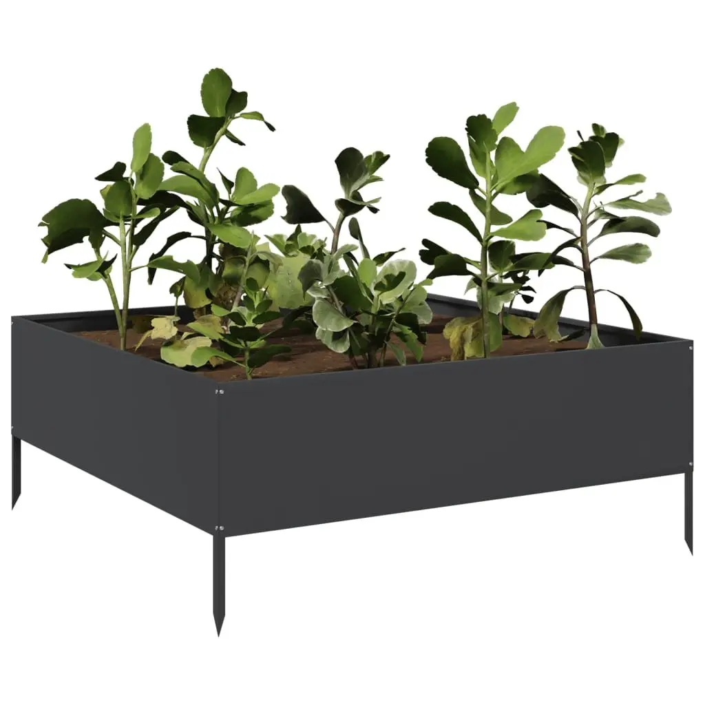 Garden Raised Bed Planter Black 100x100x41cm Steel Outdoor Vegetable Flower