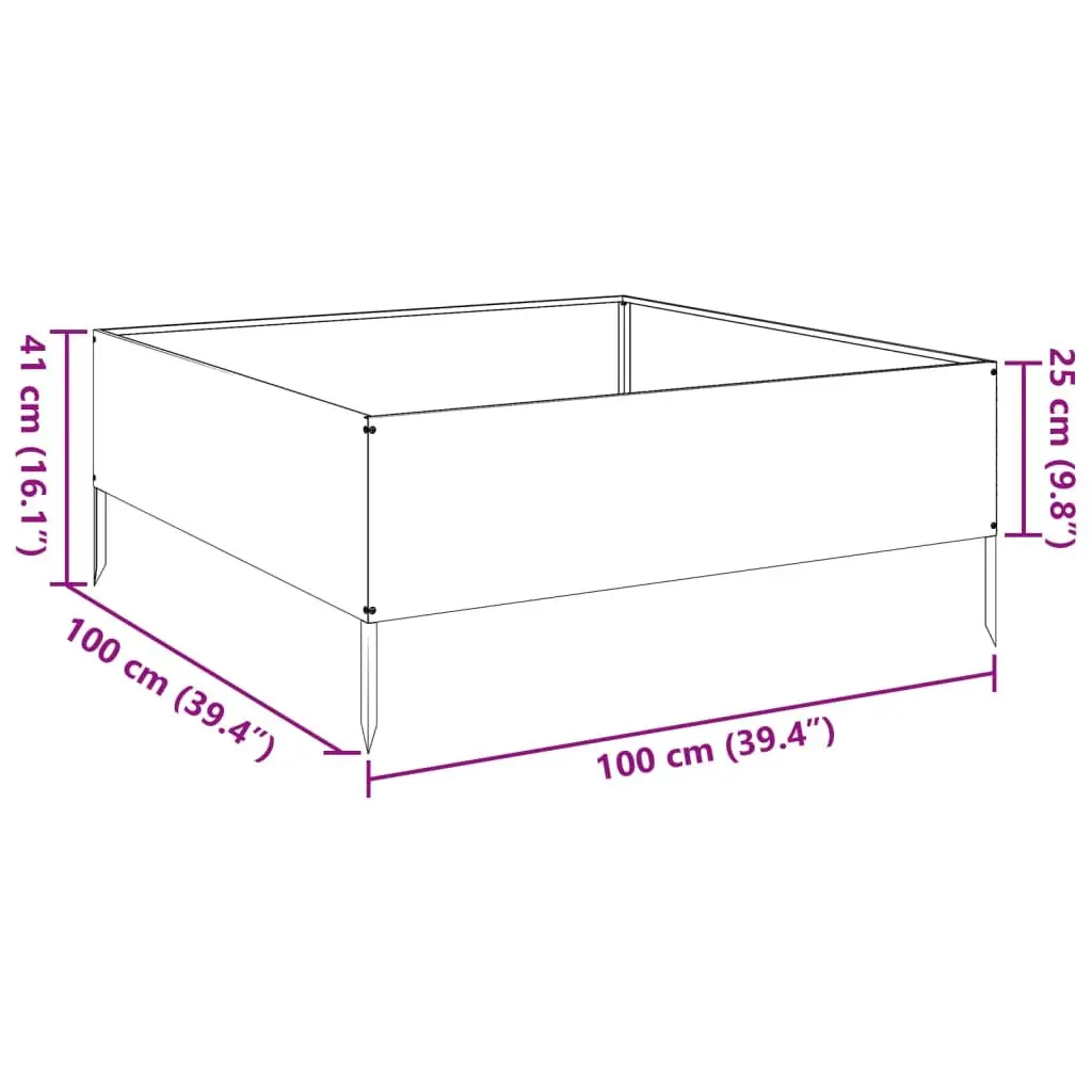 Garden Raised Bed Anthracite 100x100x41 cm Steel Weather-Resistant Outdoor Planter Box
