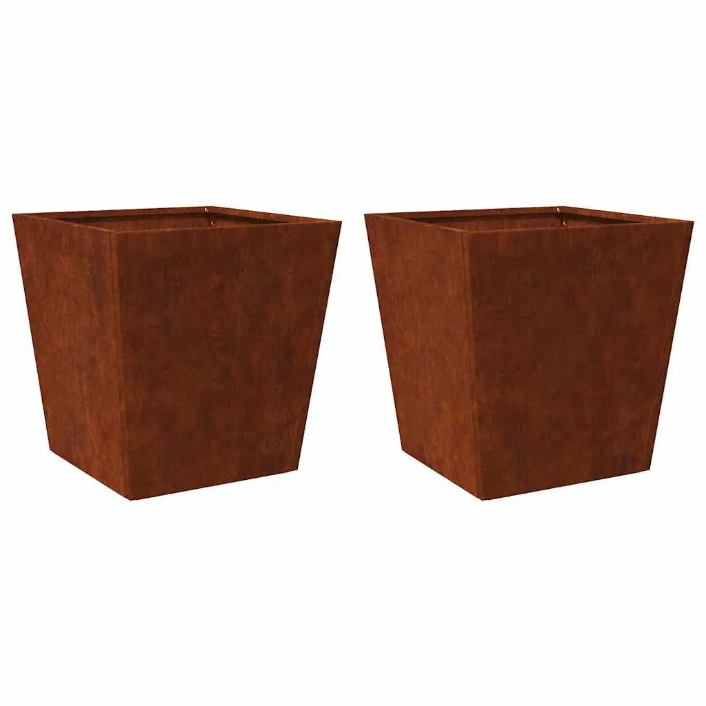 Garden Planters Brown 50x50x50 cm Weathering Steel Outdoor Raised Planter 2 Piece